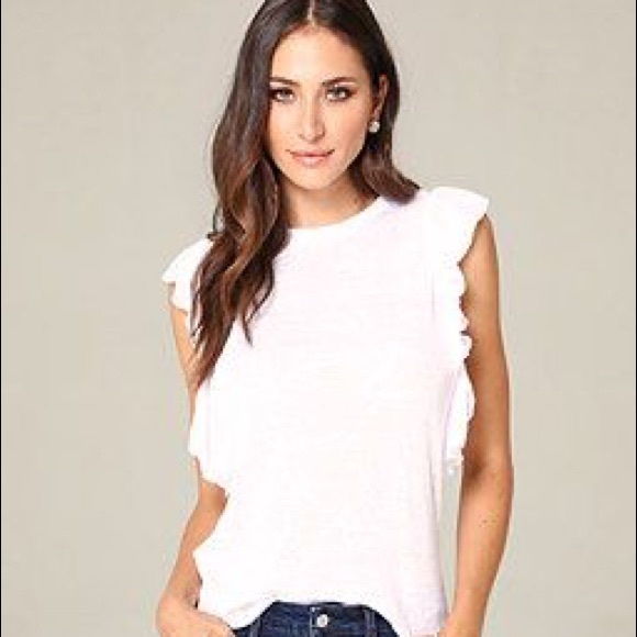 bebe Tops - Bebe knit ruffle sleeve white tee XS NWT